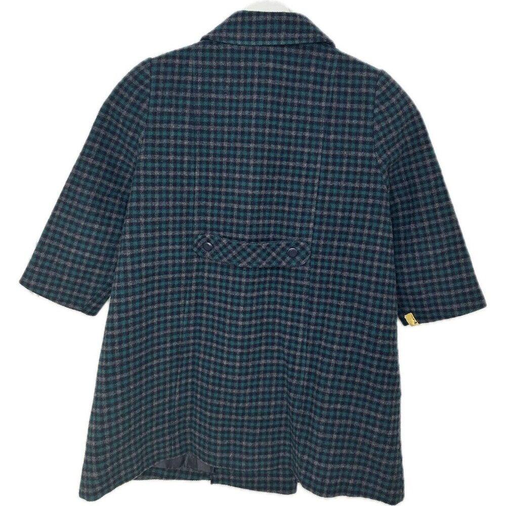 SANYO Tokyo Girl Wool Plaid Coat Size 4 Green Double Breasted Japan - Picture 3 of 11